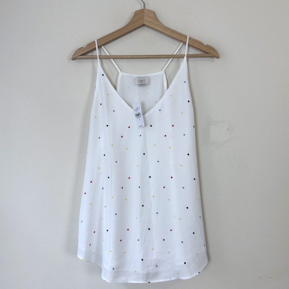 Brand New - Ann Taylor LOFT White Polka Dot Blouse Top Tank - Medium